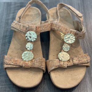 Vionic Tan and Gold Sandals with Cushioned Footbed